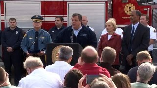 Governor Christie Press Briefing In Monmouth County On Hurricane Sandy