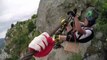 Base Jumper almost lost fingers sliding down massive cable