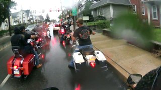 Harley Davidson ride in the rain to bike nite