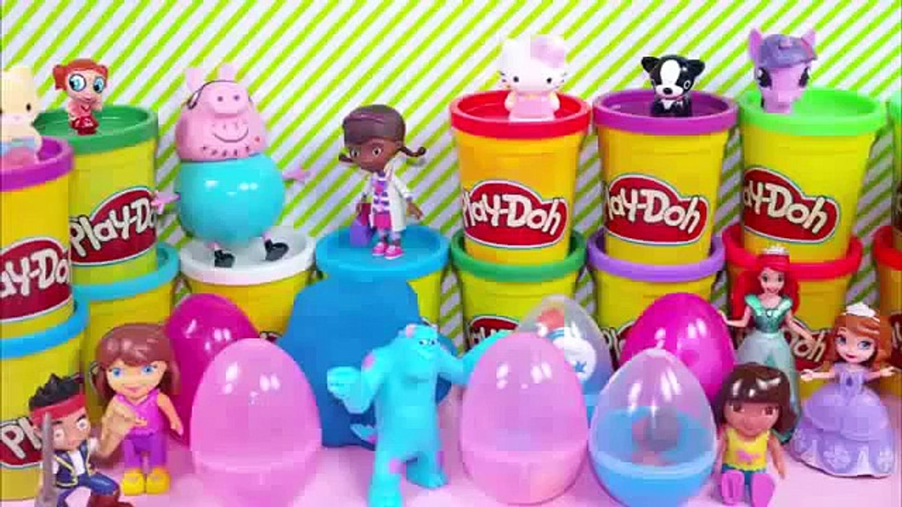 Doc mcstuffins Smurfs Surprise eggs Hello Kitty Dora the explorer Sofia the first