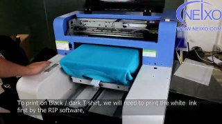 A3 direct to garment printer -printing on blue color T-Shirt
