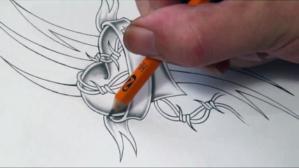 Shading a Heart and Banner With Barbed Wire Tattoo Design