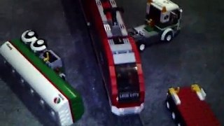 lego train crash tests with lego trucks and a bus