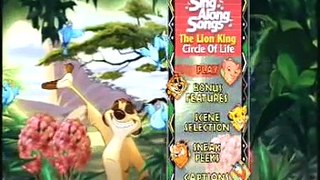 Disney Sing Along Songs The Lion King Circle Of Life 2003 DVD Menu