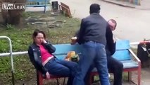 Drunk guy slaps drunk girl