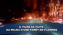 Il filme sa fuite au milieu d'une forêt en flammes