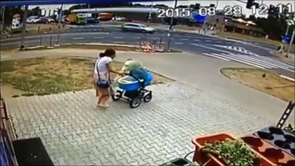 Driver almost hits a mom and her baby in Poland!