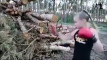 8 Year Old Kid Boxer punishing logs with her punches __ Incredible Speed