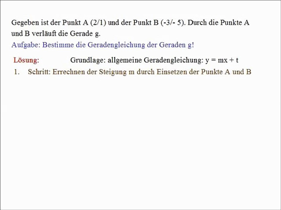 Die lineare Gleichung einer Geraden erstellen