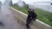 Motorcycle Driver protects his girlfriend while having accident on a Highway