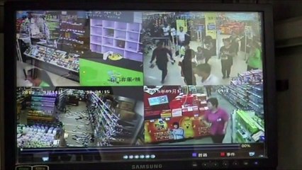 CCTV of two earthquakes hitting China