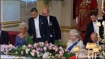 Obama breaks royal protocol by starting his toast to the Queen too early, speaking over the English national anthem
