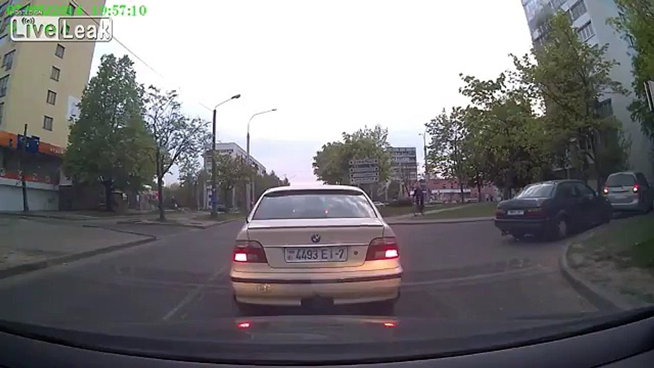 Drunken Cyclist Cuts In Front of Car