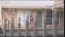 Crazy lady shoots gun near child in domestic dispute.