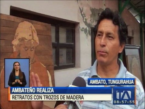 Artista ambateño realiza hermosos retratos con trozos de madera