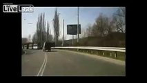 A Russian occupier crashes his GAZ Tigr vehicle
