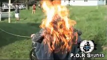 Wheelchair on fire stunt goes horribly wrong