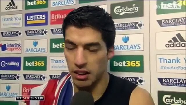 Stoke Vs Liverpool 3-5 - Steven Gerrard & Luis Suarez After Their Goals - January 12 2014