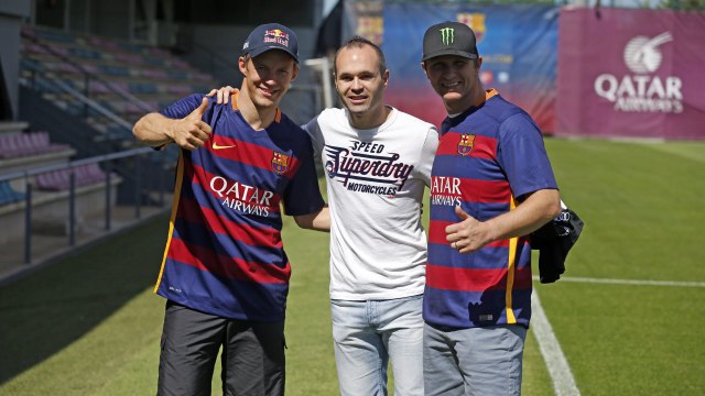 Petter Solberg and Mattias Ekström, rally drivers, visit FC Barcelona training session