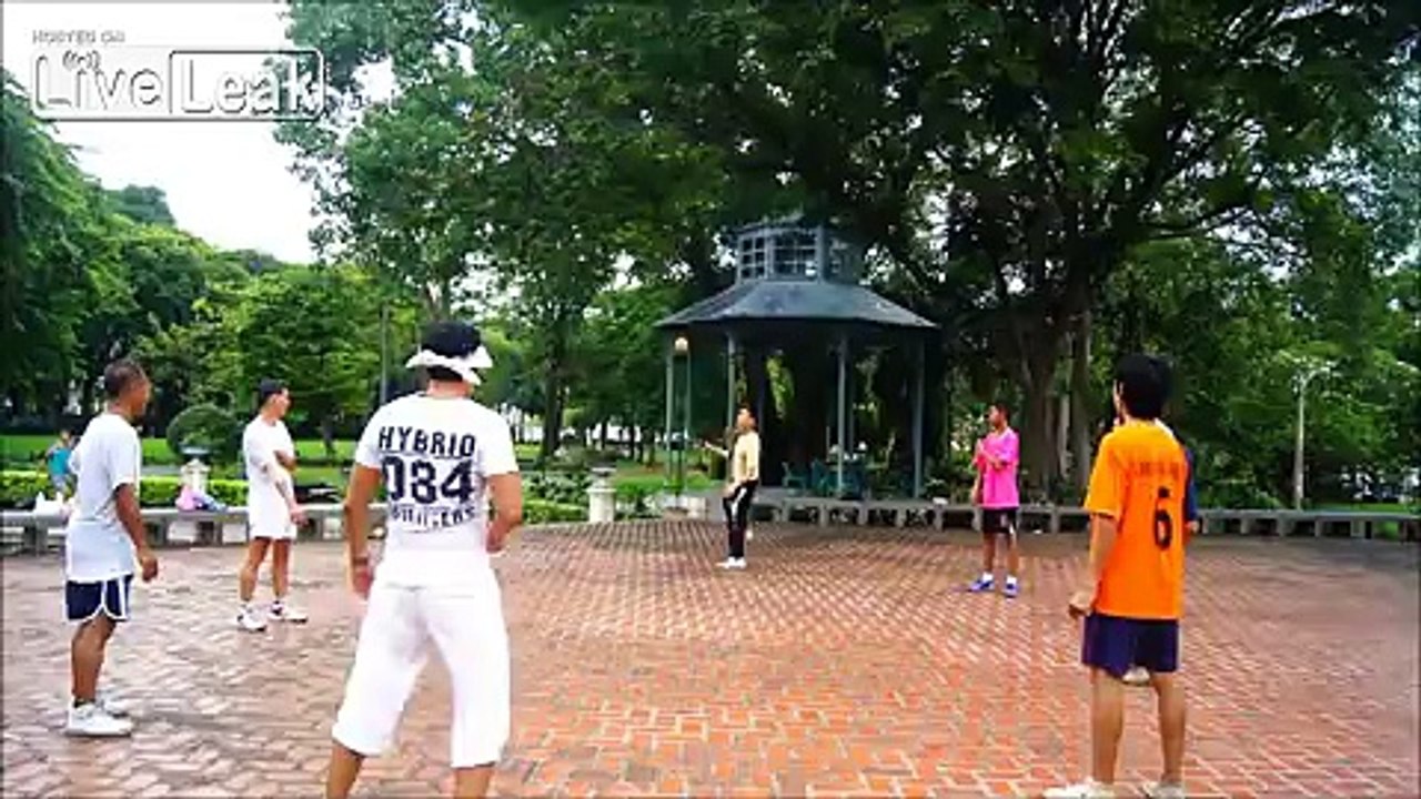 Thais showing some moves playing Takraw!