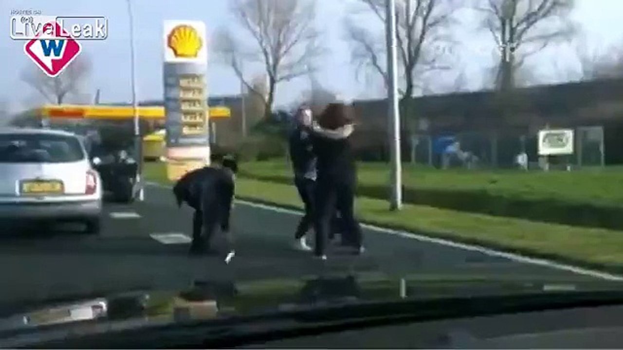 Four Dutch women going at it in traffic
