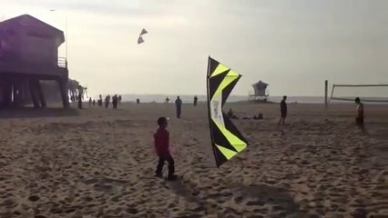 Kid can't catch this super precise Kite flying at the beach