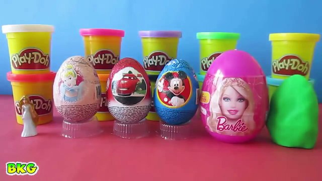 Play Doh Surprise Eggs Barbie Mickey Mouse Disney Princess Hello Kitty Cars