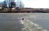 Guy Breaks Through Frozen River to Save His Dog