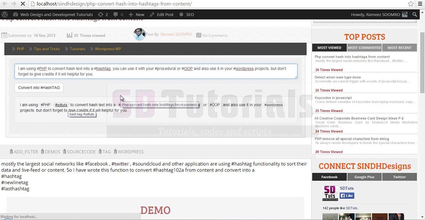 Php wordperss convert hash into hashtags from content