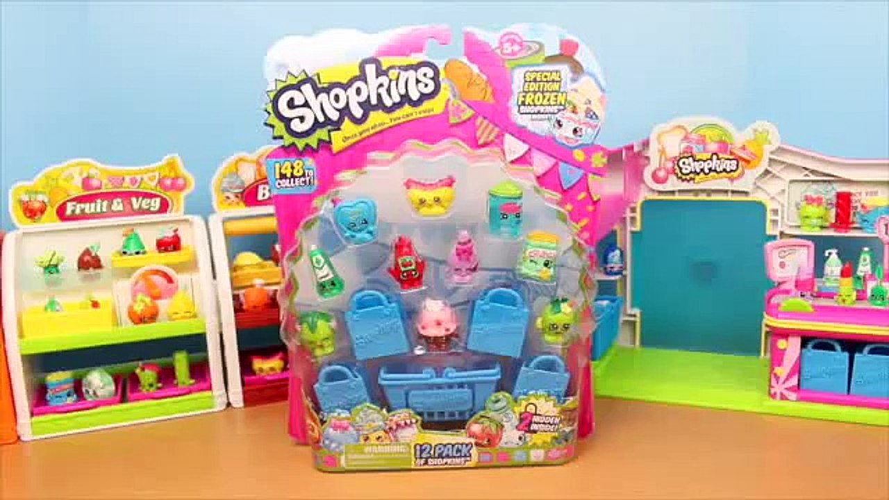 DisneyCarToys Shopkins Ultra Rare FROZEN Surprise 12 Pack Collecting SHOPKINS at Small Mall & Bakery