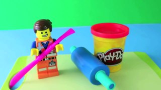 Lego Play Doh Brick Emmet builds a Playdough Block with Play-Doh Can