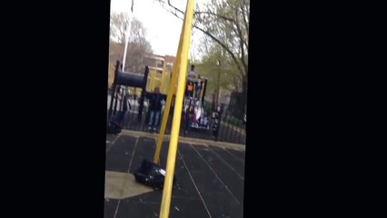 14 year old girl gets stuck in a baby swing in New York City.