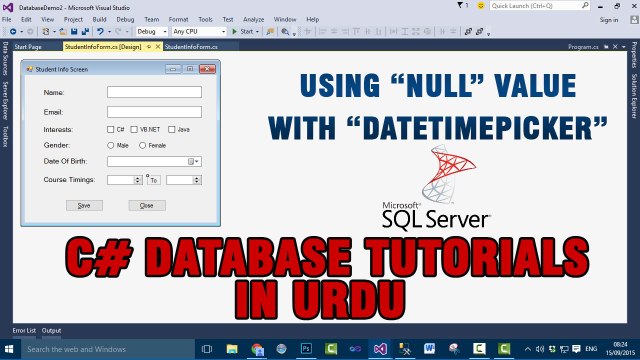 P(6) C# Database Tutorials In Urdu - Using null values with DateTimePicker Control
