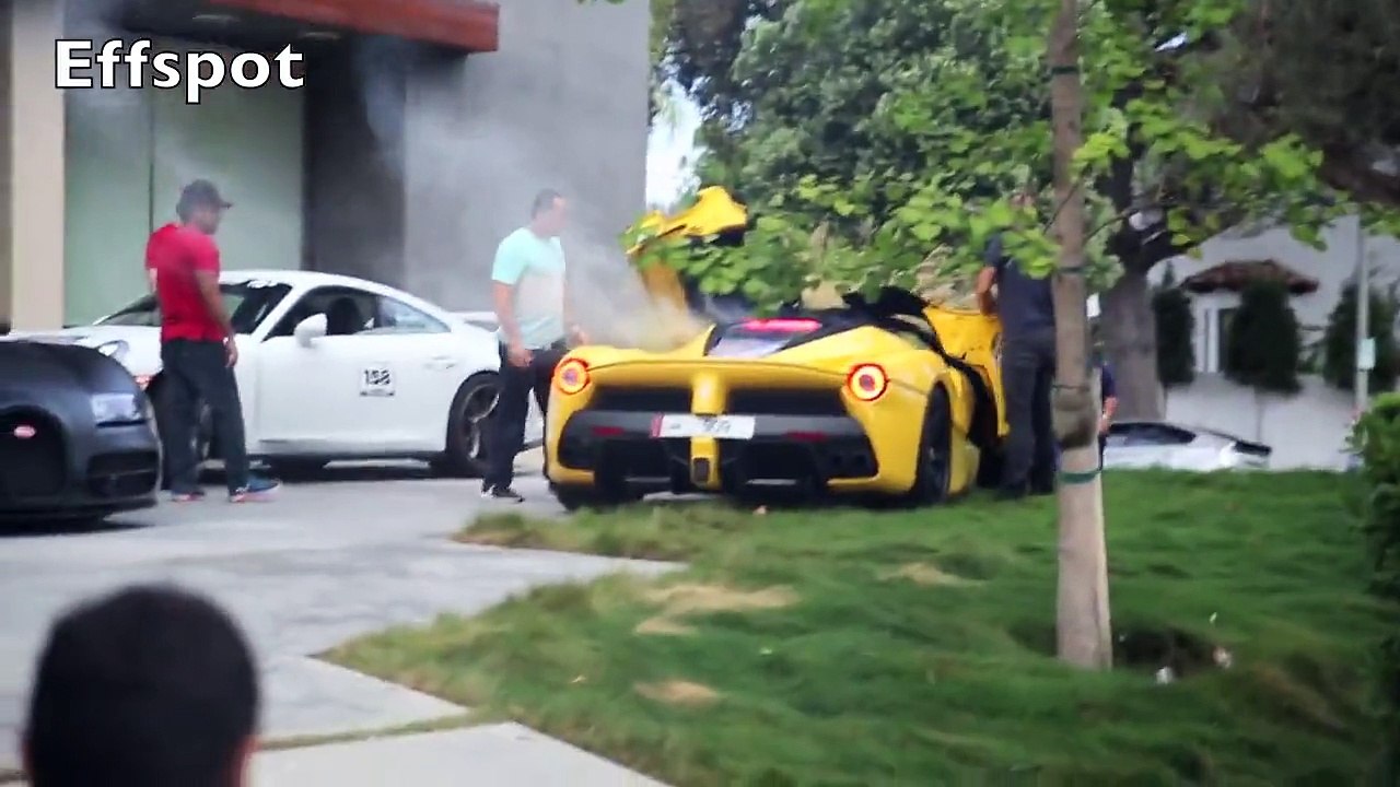 LaFerrari BREAKS DOWN doing Burnouts and Nearly Crashes in Beverly Hills with Porsche GT3