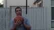 Man does incredible basketball back shoot with the help of container