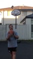 Man does incredible basketball back shoot with the help of container