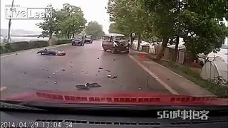 People thrown out of vehicle that hits truck in oncoming traffic