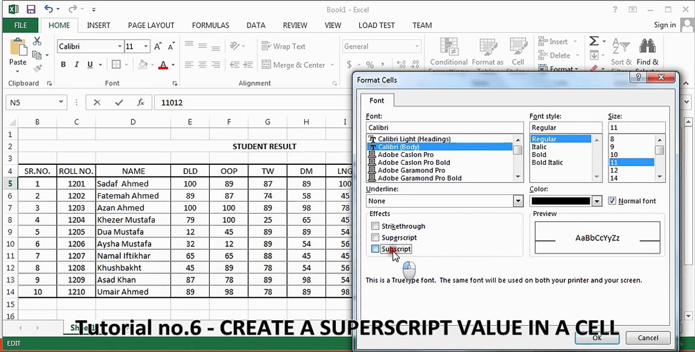 Tutorial no.6 - CREATE A SUPERSCRIPT VALUE IN A CELL