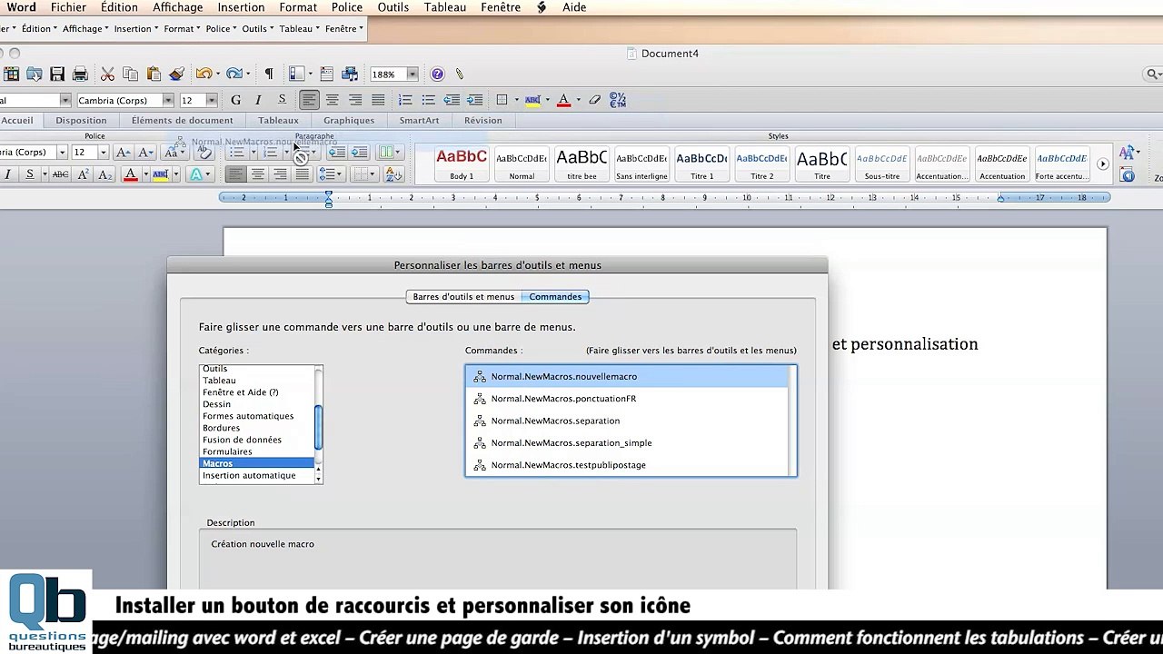 Ajouter un bouton de raccourcis d'une macro dans la barre d'outils de word