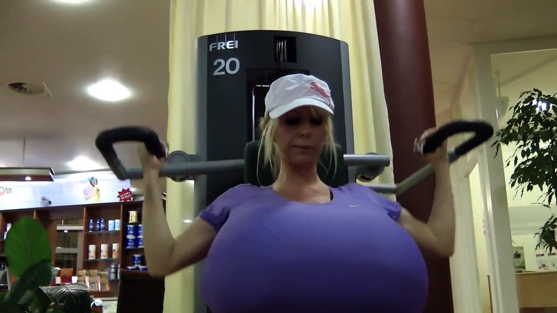 Beshine and her worlds largest augmented breasts in the gym - Dailymotion  Video