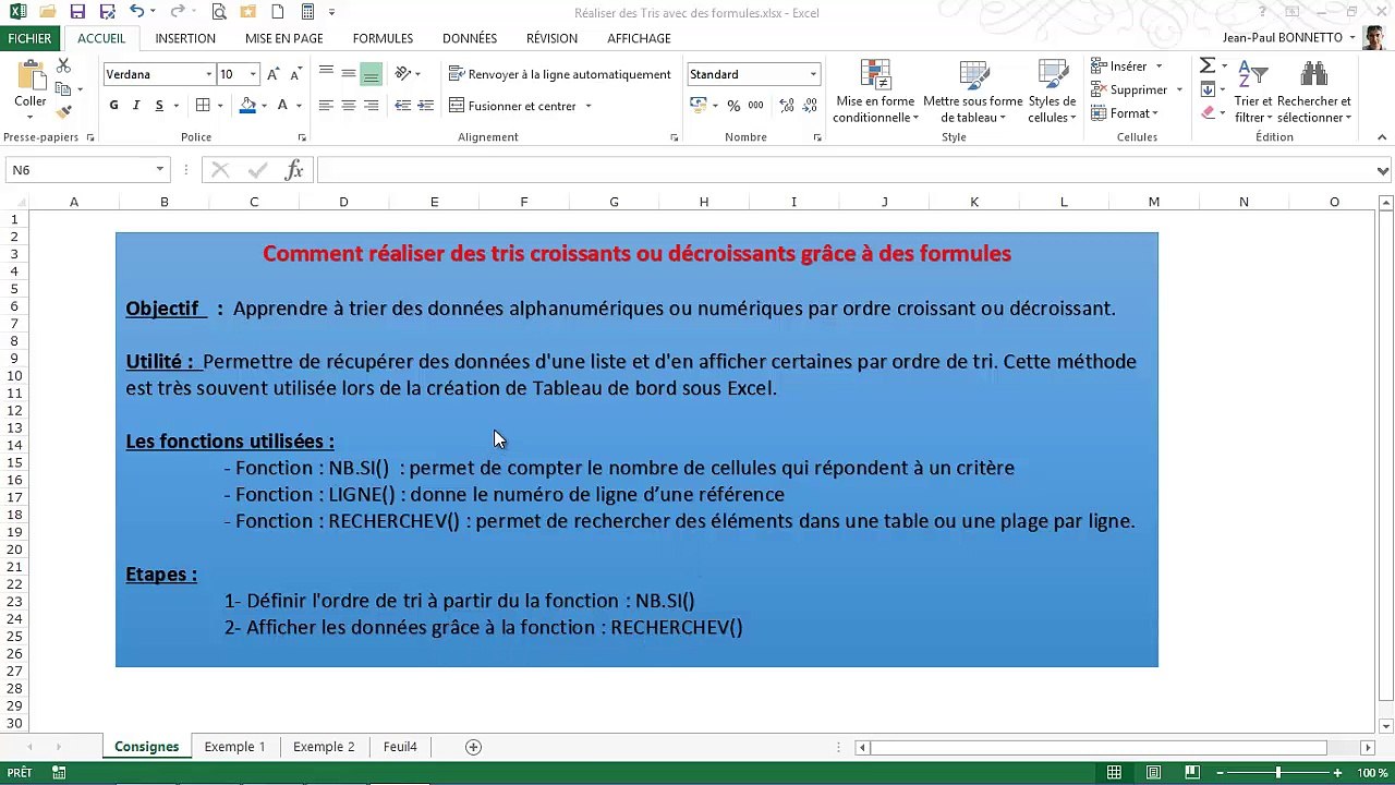 Excel - Réaliser un tri de données grâce à une formule