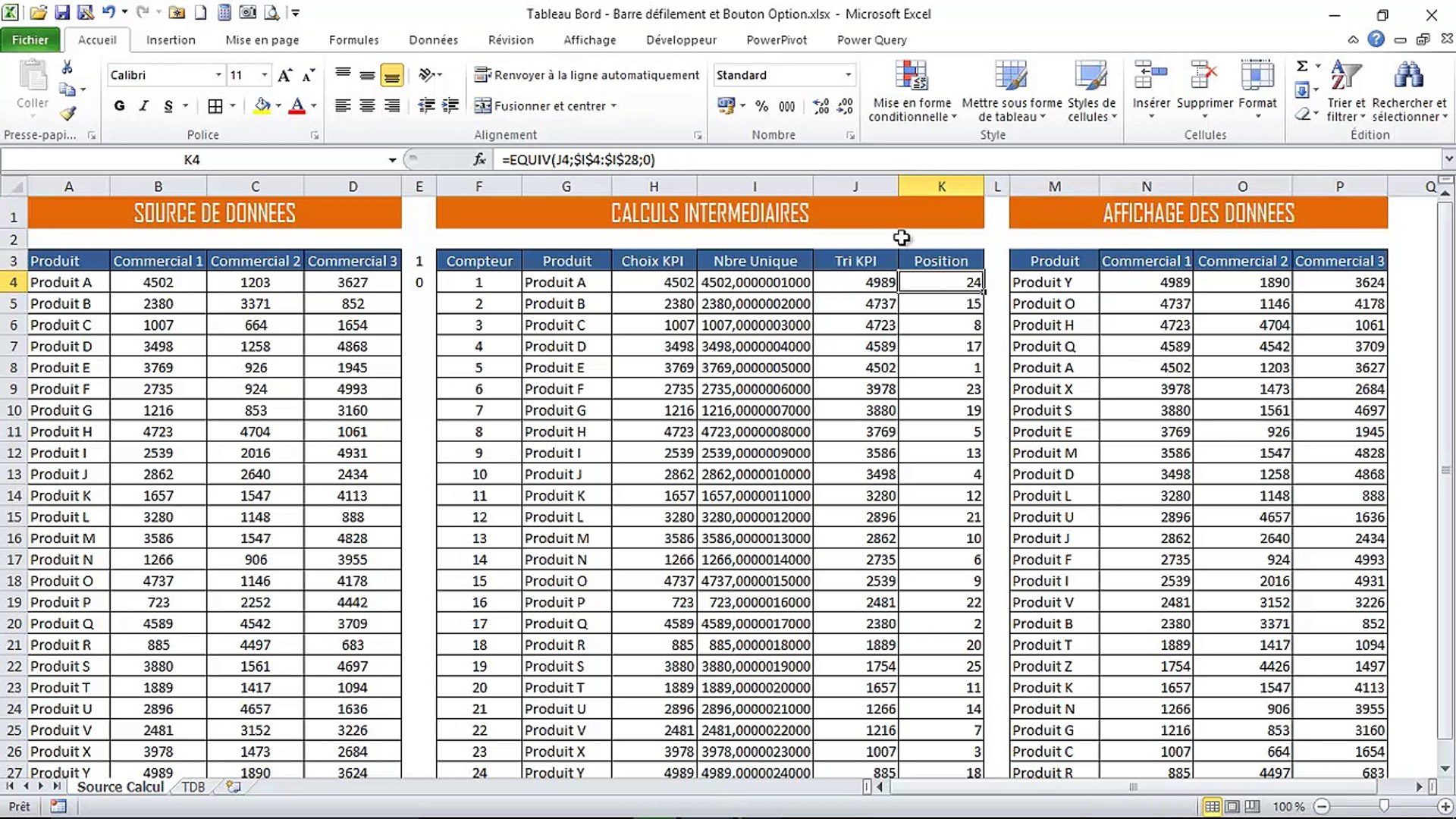 Excel - Tableau de Bord avec Barre de Défilement et Buton Option (Module 2), image size:1920x1080
