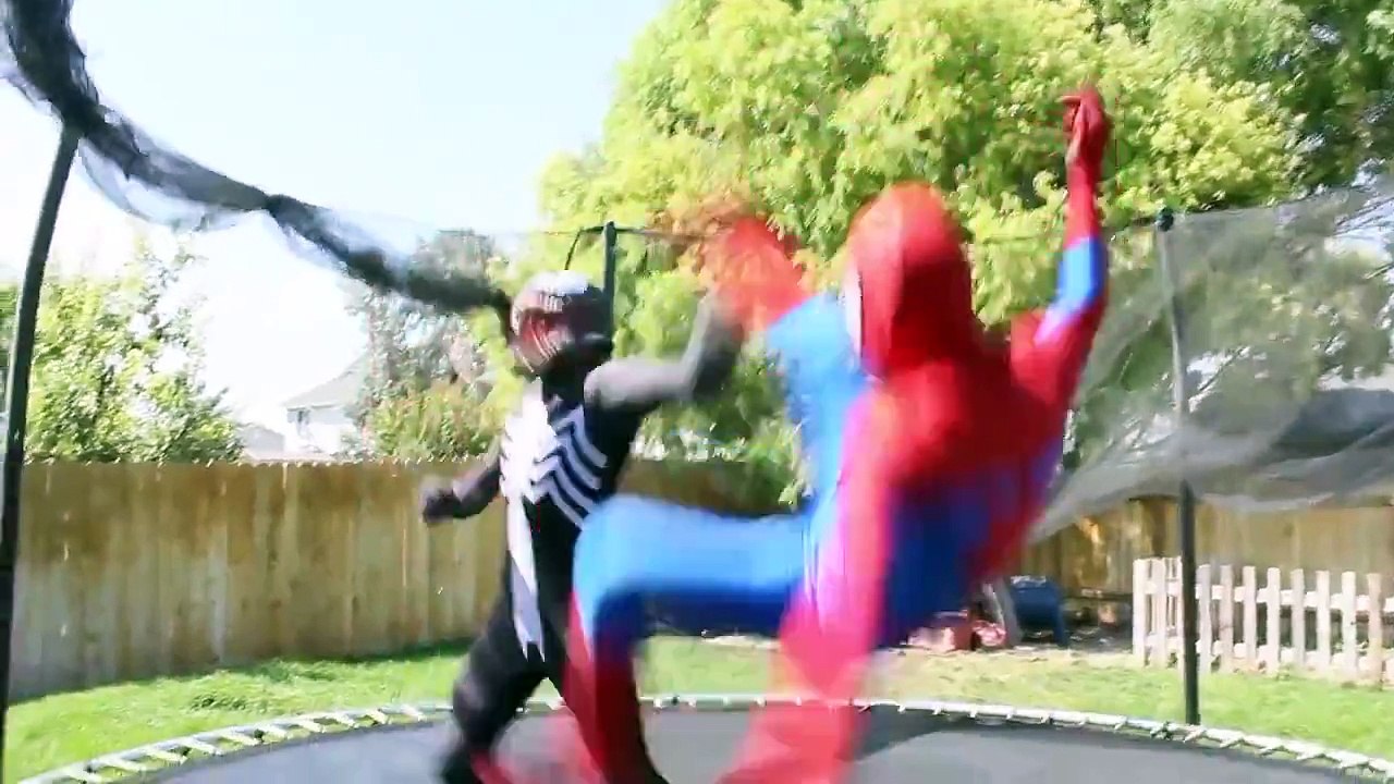 Spiderman Vs Venom Real Life Superhero Battle | Trampoline Fight