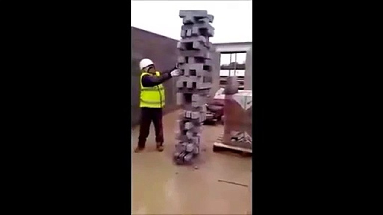 Construction Workers Play Jenga
