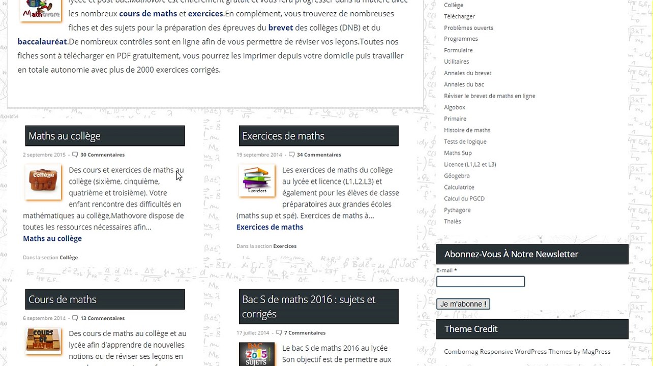 Exercices de maths sur Mathovore