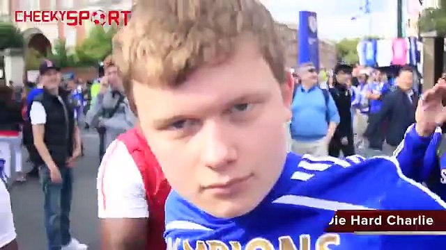 Arsenal fan surrounded by celebrating Chelsea fans at Stamford Bridge after Chelsea 's Win