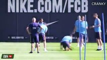 Neymar , Luis Suarez And Lionel Messi Having Fun In Barcelona Training 2015