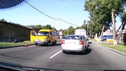 Pedestrian scared of dog gets hit by van and flew in the air!