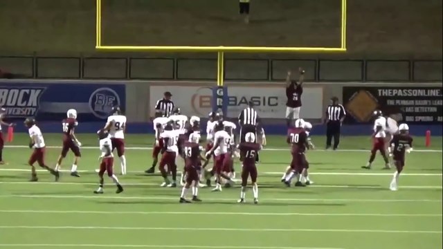 Football Referee gets kicked by ball which scored through the uprights