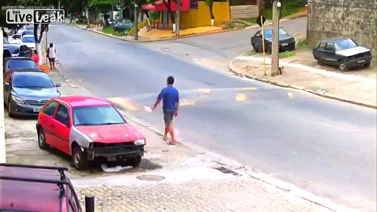 LiveLeak.com - Rollover in bump caught on security camera
